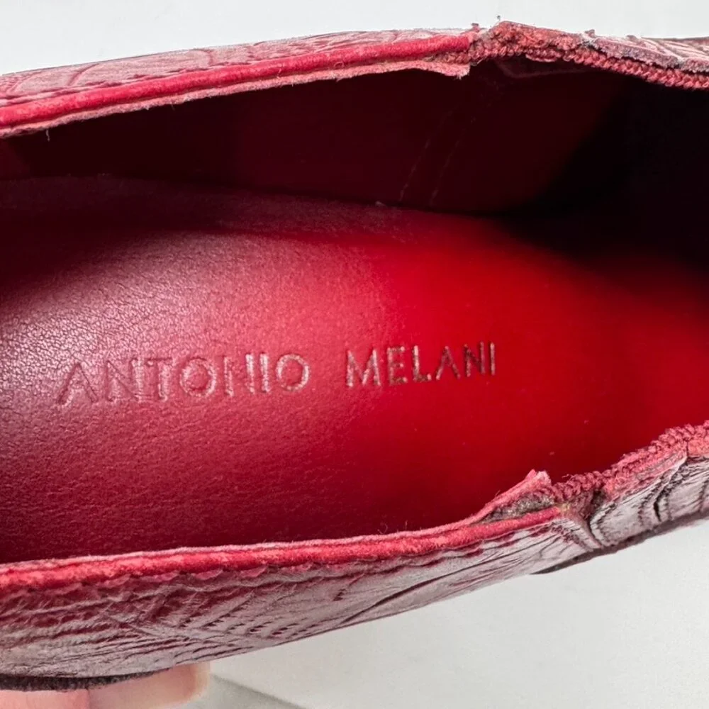 Antonio Melani Womens Red Embossed Leather Western Slip On Bootie  Size 6 - Picture 7 of 9